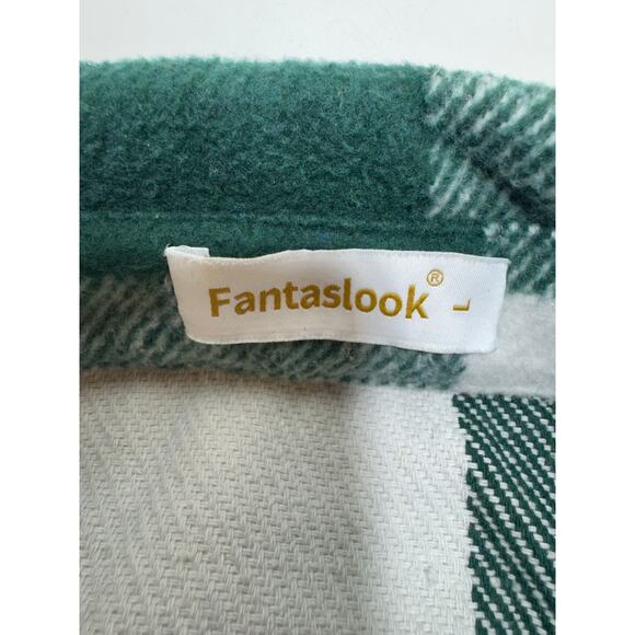 Fantaslook Women’s Shacket Green Plaid Button Front Sz Large Gorpcore Boyfriend - Picture 6 of 6